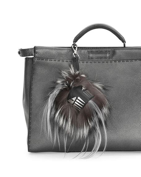 Fendi Fur Cube Monster Charm for Bag/Briefcase, Gray/White/Black